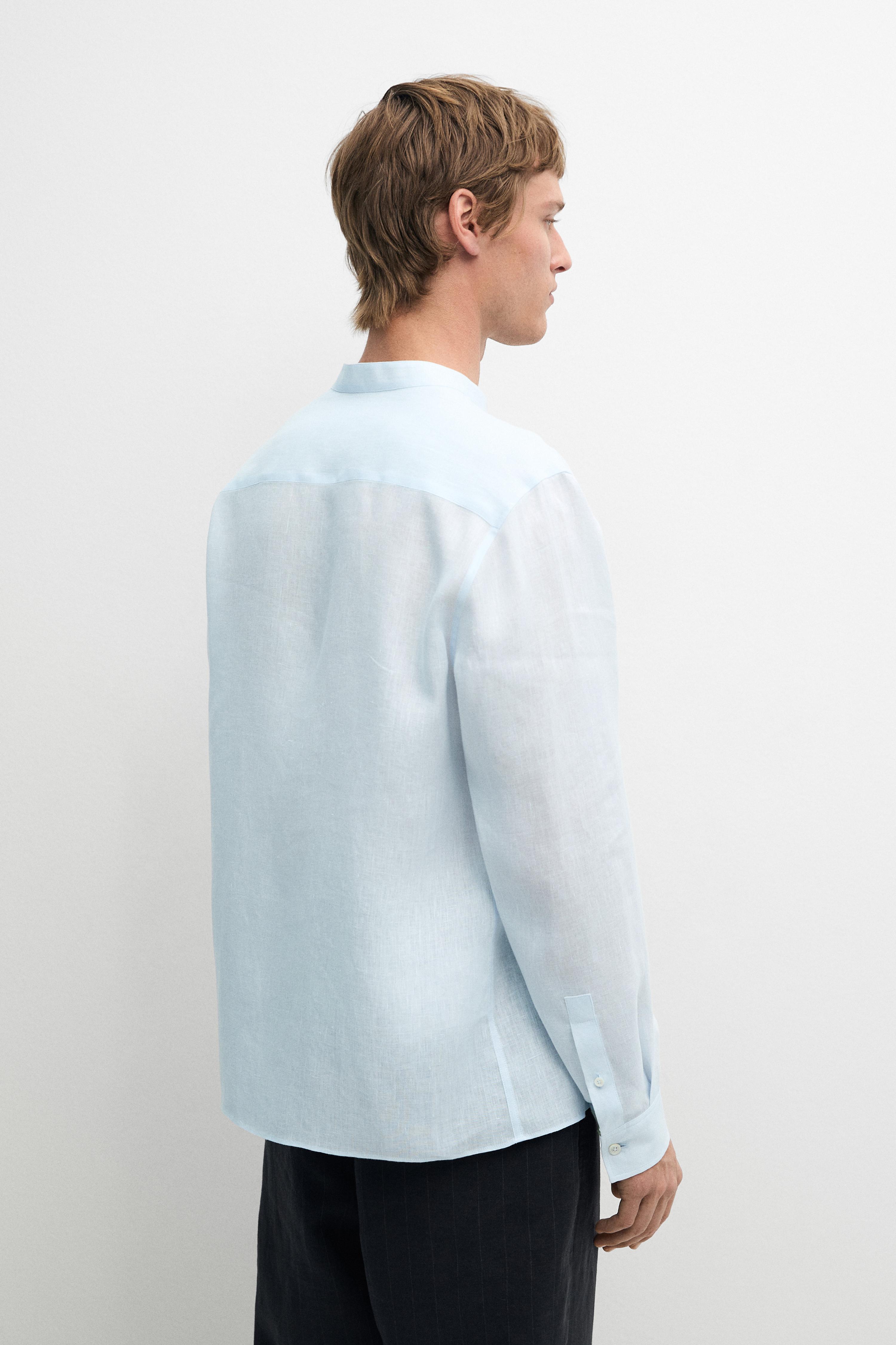 100% linen regular fit stand collar shirt
